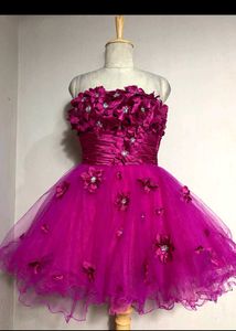 Hot Pink Floral Embellished Tulle Party Dress
