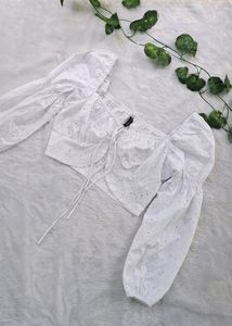 Eyelet Tie-Front Crop Top