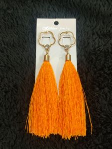 Orange Long Tassel Earrings