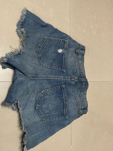 Distressed Denim Mini Skirt Shorts