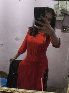 Red Embroidered Kurta
