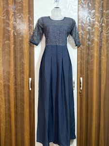 Elegant Blue Lace Ethnic Gown