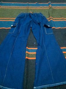 Blue Flared Cargo Pants