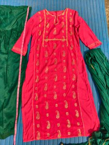 pink &amp; Green Kurta Set