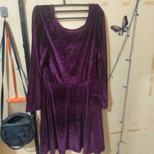 Purple Velvet Long Sleeve Dress Knee Length