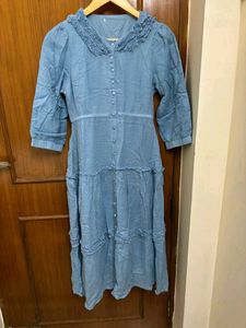 Blue Denim Style Midi Dress