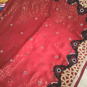 Red Party Wear Heavy Saree Blouse Petticoat Set