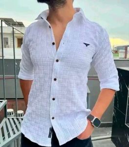 Textured White Button-Down Shirt