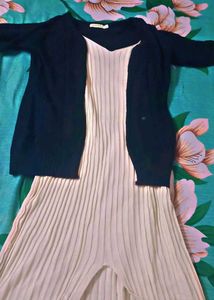 Ribbed Knit Midi Dress with Cardigan