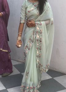 Pure Organza Heavy Work Saree🩵😍