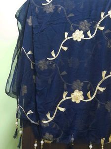 Navy Blue Floral Embroidered Dupatta