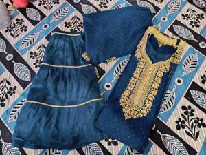 Elegant Teal Embroidered Garara Set