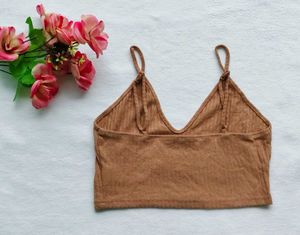 Shein : Brown Ribbed Knit Crop Top