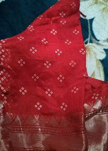 Red Cotton Joint  Bandhni Saree