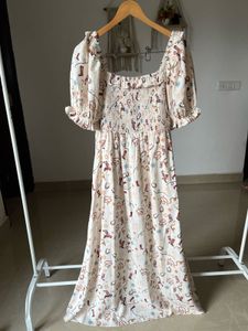 Cream Cowgirl Print Shirred MAXI  Dress