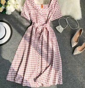 Fit and Flare Light Pink Button-Down Dress