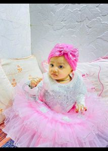 Cute Pink Baby Dress &amp; Hat Set