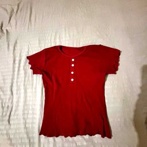 Red Ribbed Ruffle Top❤️