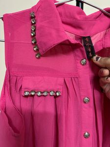 Pink Sleeveless Top with Embellishments