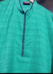 Sea Green Kurta Navy Blue Pajami Set For 46 Chest