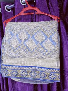 Net Blue &amp; Gold Saree