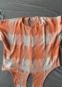 AND Orange &amp; Beige Checked Cotton Top w Front Knot