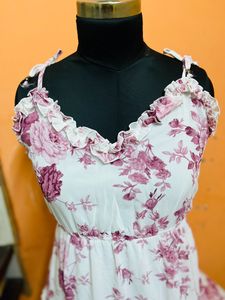 White Floral Dress Xl Size
