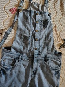Embroidered Denim Overalls