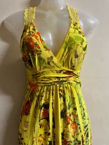 Yellow Floral Halter Dress