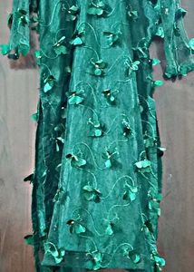 Net Green Butterfly Kurti Free With Churi