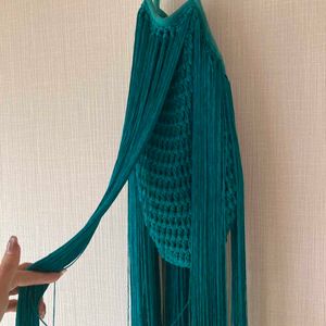 Zara Teal Crochet Fringe Coachella Bag