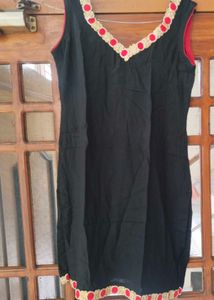 Black Short Kurti with Colorful Trim