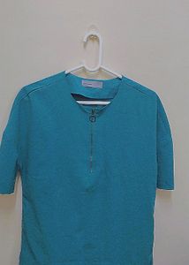 Teal Zipper Tunic Top