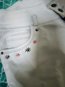Embroidered High-Waisted Denim Shorts