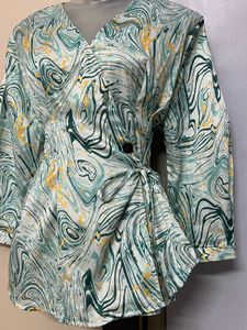 Branded Abstract Print Wrap Top
