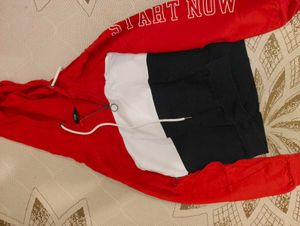 Red &amp; White Crop Hoodie