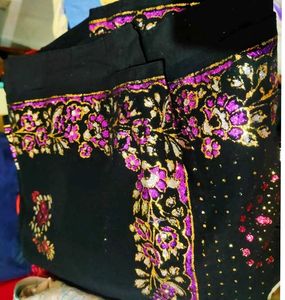 Black Saree with Floral Embroidery