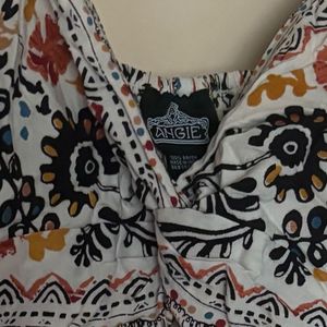 White Boho Print Cutout Jumpsuit