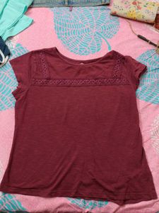 Maroon Lace Trim Tee XXL