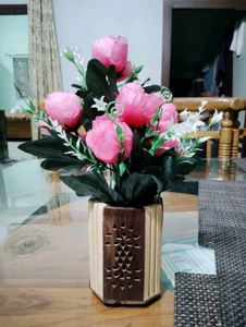 New Wooden Pot With Artificial Flowers
