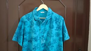 Sea Blue Floral Print Men&#39;s  T Shirt