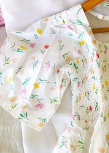 Cute Floral Print Smokey Top