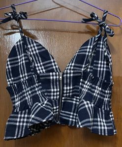 Checked Peplum Crop Top
