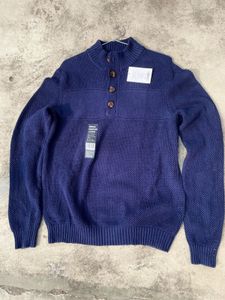 Navy Button-Up Knit Sweater