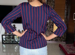 Female Blue And Red Striped Top