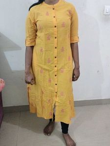 Yellow Embroidered Button-Down Kurti