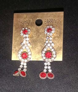 Red & Silver Dangle Earrings