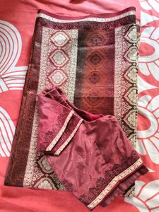 Beautiful Mave-Maroon Garden Silk Saree Wid Blouse