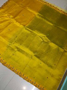 Yellow Embroidered Pure Silk Saree💛