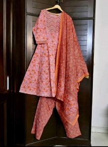 Pink Floral Print Gotta Patti Anarkali Kurta Set